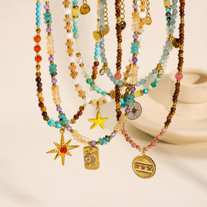 Fashion Rainbow Natural Stone Bead <b>Necklace</b> <b>Amethyst</b> <b>Necklace</b> Natural Stone With Gold Plated Stainless Steel <b>Necklace</b> - Product Image 3