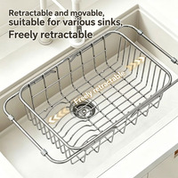 Panier de vidange d'évier rétractable et extensible multifonctionnel en acier inoxydable 304, étanche, pour égouttage rapide des vaisselles