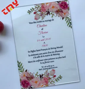 Cartão de presente de casamento, cartão de convite de casamento acrílico personalizado com envelope de cartão de casamento de alta qualidade