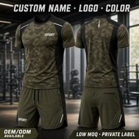 Set Kaos Gym Camo OEM Sublimasi, Model Longgar, Kaos Olahraga Fitness, Pakaian Olahraga, Logo Custom