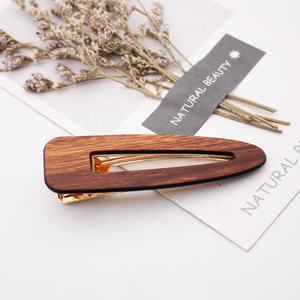 时尚流行风格亚克力木质条纹印花发木滴长方形女士发夹 - Product Image 4