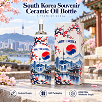 Botol Minyak Keramik Suvenir Korea Selatan dengan Desain Pemandangan Seoul dan Bunga Sakura, Dispenser Minyak Porselen Landmark Asia Korea