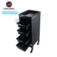 Carrito de Peluquería Negro con Soporte Lateral para Secador de Pelo, Cajones Extraíbles Múltiples, Carrito de Almacenamiento Móvil para Herramientas de Peluquería