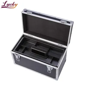 小工具储物盒手提箱可锁定便携式铝制硬盒黑色工具箱组织器，用于维修工具