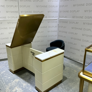 Mostrador de Exhibición de Joyería de Lujo en <span class=keywords><strong>Crema</strong></span> Dorada, Mostrador de Consulta de Gemas de Alta Gama Personalizado - Product Image 2