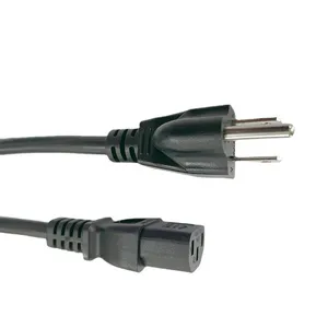 OEM length SVT SJT PVC Black 3-Pin Extension Cord C13 Power Cable 15A/13A/10A Rated Current Indoor Electric Appliance