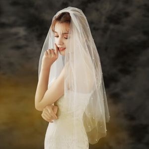 <span class=keywords><strong>2022</strong></span> blanc/ivoire court voile de mariage avec perles mode perle perlée 2 couches Tulle court voile de mariage avec peigne - Product Image 6