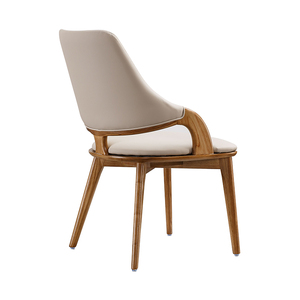 DISHI Italian Modern Leather Dining Chair Curved Backrest Nordic Solid Wood <b>Stool</b> Convertible for Balcony Leisure Furniture - Product Image 3