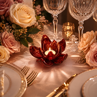 Tempat Lilin Kaca Lotus Buatan Tangan dengan Lapisan Elektroplating untuk Lilin Tealight Natal, Hiasan Meja Floral, Dekorasi Rumah