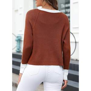 2025 <b>Women's</b> 2024 Fall <b>Cropped</b> <b>Cardigan</b> Long Sleeve Crewneck Contrast Button Down Knit Sweater Coat Fall Fashion - Product Image 5