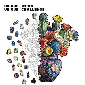 <span class=keywords><strong>Jeu</strong></span> de puzzle en bois personnalisé en forme de <span class=keywords><strong>cactus</strong></span>, jouet de dessin animé, puzzle de forme irrégulière, tirelire cadeau - Product Image 2