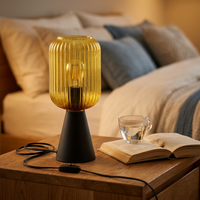 Lámpara de Mesa Decorativa para Habitación de Hotel, Lámpara de Mesa LED de Vidrio con Pantalla de Vidrio Ahumado Ámbar, Efectos de Luz Elegantes