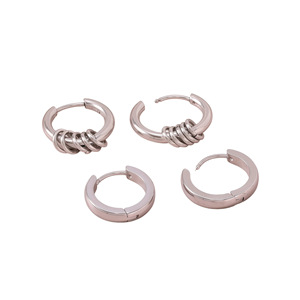 Ensemble de 2 paires de boucles d'oreilles de style européen et américain, pendentif multi-chaînes, boucle d'oreille, anneau d'oreille, boucles d'oreilles en acier inoxydable plaqué or - Product Image 5