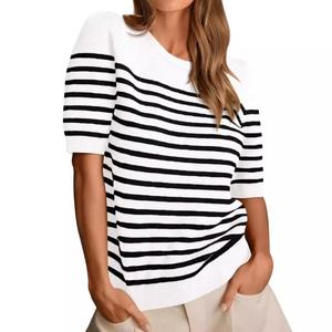 Maglione a Righe a Maniche Corte per Donna, Lavorato a Maglia su Misura, Nuovo Stile Casual Trendy per la Stagione Autunnale - Product Image 1