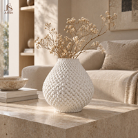 Vase à fleurs en céramique unique Jossin avec texture tissée 3D, finition blanche, vase décoratif moderne pour événements, bureau, salon, table