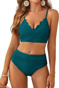 High Waisted Swimsuits for Women Scalloped Bikini Sets Back Lace-Up <strong>Tankini</strong> Sets Tummy Control