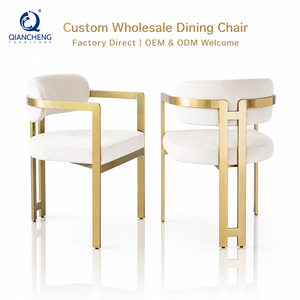Fauteuil de salle à manger de luxe avec dossier incurvé, chaise d'appoint rembourrée, structure en acier inoxydable bronze brossé en forme de H pour hôtel - Product Image 3