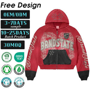 Sudadera con capucha de algodón 100% con cremallera doble, diseño de dibujos animados, efecto desgastado, ecológica, lavado ácido, para hombre, estilo urbano, alta calidad, primavera - Product Image 1