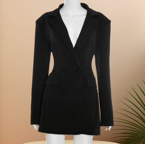 Viviblook D25DS420 otoño nuevo Color sólido Casual Slim Fit traje de manga larga flor Bud vestido para mujer - Product Image 1