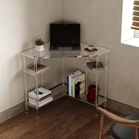 Bureau d'angle triangle en acrylique-Bureau d'ordinateur avec rangement pour petit espace, bureau d'étude à domicile, pour salon,