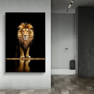 Animal Golden Lion Print abstrakt Öl schwimmender Rahmen Aufhängung L schwarz und weiß Kunstleinwandgemälde