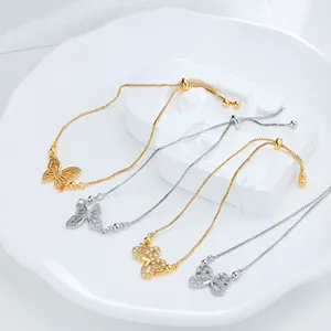 New southeast asian style trendy adjustable womens 18k gold plated copper butterfly charms bracelet