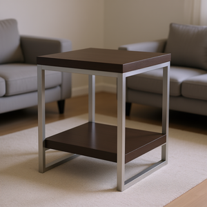 Tavolino Jared con Struttura in Acciaio e Piano in Legno Scuro, Arredamento Contemporaneo per Soggiorno, Design Moderno - Product Image 2