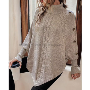 Novedad Otoño/Invierno: Top de Punto Trenzado con Cuello Alto y Botones, Manga Murciélago, para Mujer - Product Image 4
