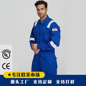 Nouvelle combinaison de travail ignifuge et antistatique en coton 240g, coupe classique, vêtements de sécurité réfléchissants pour l'industrie pétrolière et gazière - Product Image 4