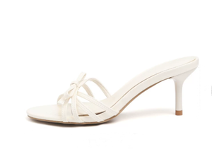 Nouvelles sandales à talons blancs pour femmes, mode, à enfiler, en PU avec nœud, bout rond ouvert, talon fin et haut - Product Image 5