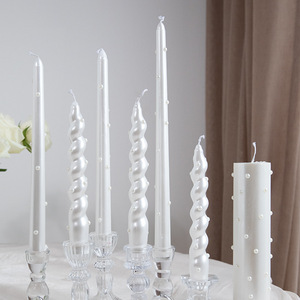 XS9222 Pearl Taper Candles Tall Unscented Handmade <strong>White</strong> Candles Long Burning Elegant <strong>Candlesticks</strong> for Wedding Dinner Home Decor - Product Image 5