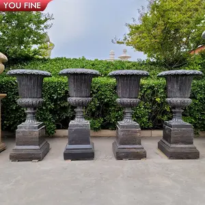 Patung batu antik taman vas bunga penanam marmer hitam sederhana