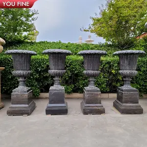 Garden Antique Stone Statue Simple Black Marble Planter Flower Vase