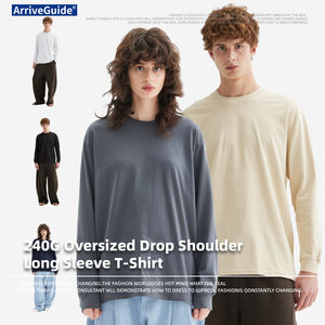 יוניסקס באיכות גבוהה מזדמן איכות גבוהה 240gsm ירידה כתף ריקה רגיל 100% כותנה אישית שרוול ארוך מותאם אישית חולצת טריקו לגברים - Product Image 3