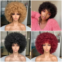Nouvelle perruque afro kinky brésilienne Remy sans colle, courte avec frange, prix de gros usine pour femmes noires
