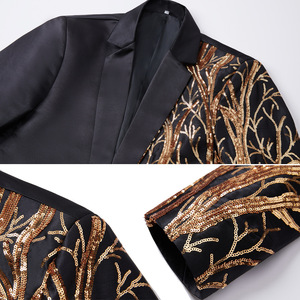 Người đàn ông của thêu Sequins phù hợp với Vàng Sequins giai đoạn hiệu suất trang phục hip hop phù hợp với 2-mảnh áo khoác + quần - Product Image 5