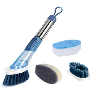 Electric Scrubbing Dish Brush With 4 Replaceable Heads Long Handle Liquid Sonic Scrubber With Table Base