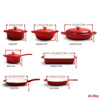 Ensemble de casseroles en émail multicolores en gros, batterie de cuisine en fonte 11 pièces, cocotte à induction