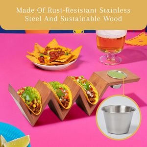 Plateau à tacos en <span class=keywords><strong>bois</strong></span> de bambou durable avec bols en acier inoxydable, parfait pour les fêtes et les médias sociaux - Product Image 4