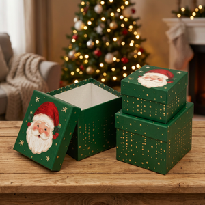 Heavy-Duty High-End Paperboard Square Gift <b>Boxes</b> with Santa Design Rigid <b>Boxes</b> for Holiday Craft Gift Use <b>Recyclable</b> UV Printed - Product Image 5