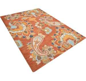 Alfombra de área de lana con mechones a mano ecológica hecha a mano Floral naranja antideslizante personalizar tamaño disponible con patrón abstracto - Product Image 5