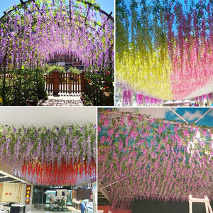 Guirlandes de fleurs artificielles glycine, 100-200 cm, haute simulation, pour décoration extérieure de mariage, fleurs en soie et verdure - Product Image 3