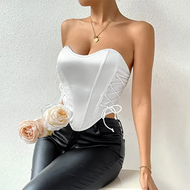 Summer tops for women 2023 New Strapless Fish Bone corset top sexy Backless custom crop tops for women