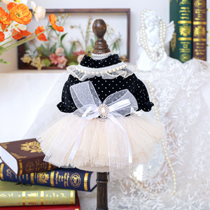 <span class=keywords><strong>Vestido</strong></span> Formal Negro para Perro con Encaje y Collar <span class=keywords><strong>de</strong></span> Perlas, Elegante <span class=keywords><strong>Vestido</strong></span> <span class=keywords><strong>de</strong></span> Tul con Cuello Alto y Detalle <span class=keywords><strong>de</strong></span> Joyería en la Espalda, Cierre a Presión para Bodas - Product Image 1