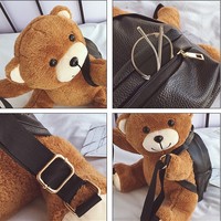 Sac à dos en peluche animal personnalisé d'usine ours en peluche sac en cuir PU sac d'école pour enfants cadeaux