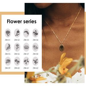 <span class=keywords><strong>Collier</strong></span> à pendentif ovale <span class=keywords><strong>en</strong></span> acier inoxydable, bijoux à 12 fleurs, <span class=keywords><strong>collier</strong></span> de fleur d'anniversaire gravé personnalisé - Product Image 3