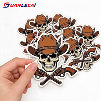 Individuelle Vintage Western Cowboy Totenkopf-Aufkleber, Wasserfeste Selbstklebende Gestanzte Retro Wild West Skelett-Sticker für Laptops