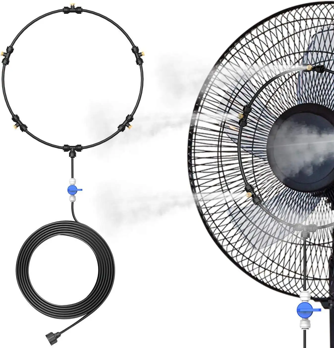 Summer Outdoor Low Pressure Fog Fan Cool Spray Ring System Mist Cooling Kit