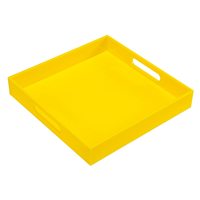 Plateaux en acrylique personnalisables de différents styles, transparents et imprimés, ronds, pour service de café, avec poignées métalliques