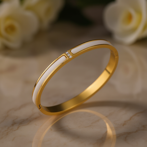 PULSERA Diamond <b>Bracelet</b> 22k Gold Plated Stainless Steel With <b>Shell</b> Inlay Elegant Women's Everyday Wear - Product Image 2